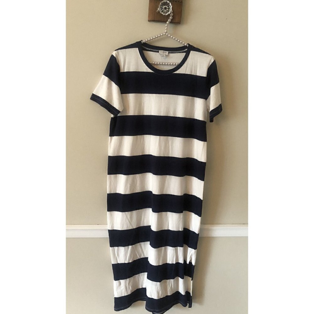 JCrew Womens Size Small Blue White Stripe Maxi Dress Short Sleeve